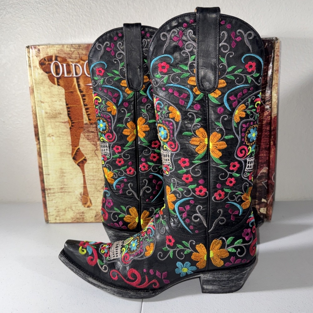 Old Gringo Black Sugar Skull Western Gothic Cowboy Boots 7.5 Dia De Los Muertos - Picture 6 of 16